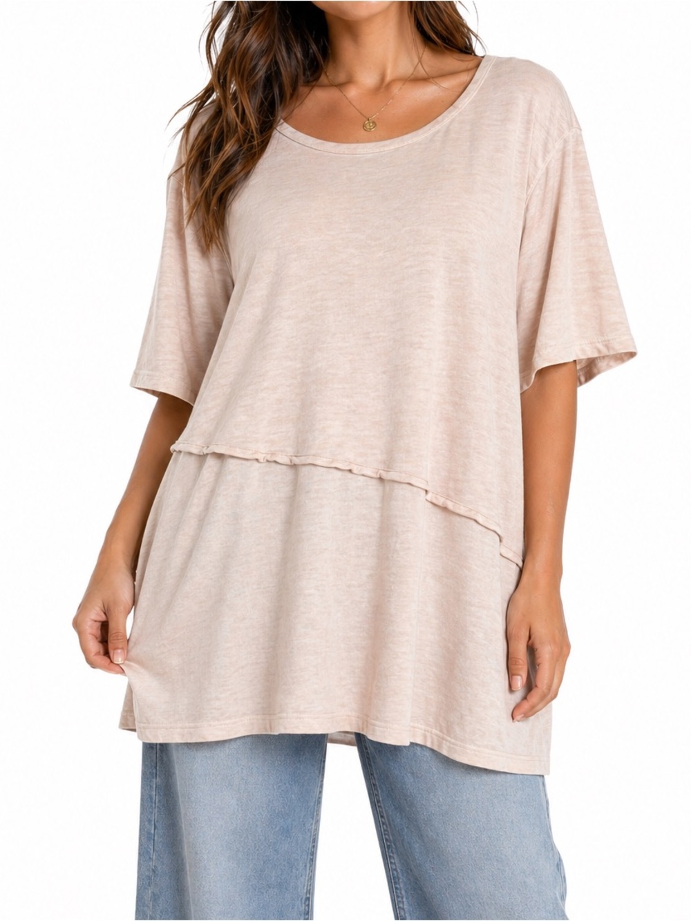 Focus Casual Life Oversized Beige Tunic Top XL Soft Cotton Relaxed Fit